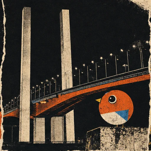 Original screen-print illustration of the Bolte Bridge pylons at night