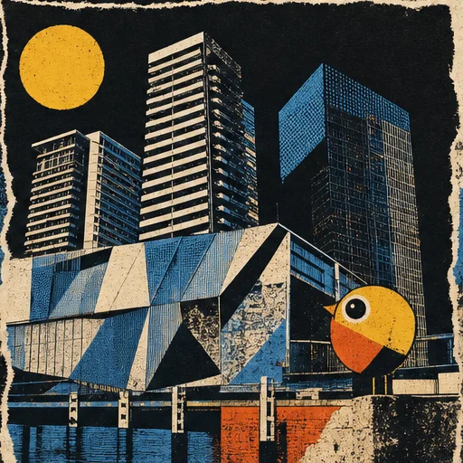 Original screen-print illustration of South Wharf architecture